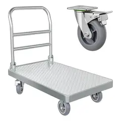 RAGNAR - CARRO DE CARGA PLEGABLE ACERO CON FRENO 105X65CM 1000KG PLATEADO