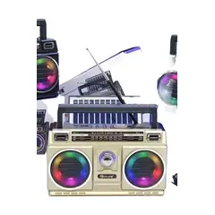 GENERICO - Radio Vintage Boombox Portátil Solar Con Luces Led Bluetooth plata