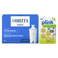 BRITA - 3 Filtro Purificador Agua + 4 Pastillas Lavadora Plink