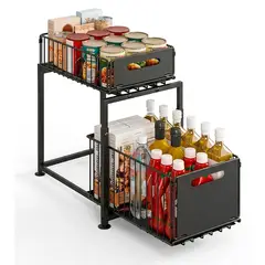WAKESHOME - Estante Organizador Multiuso Deslizante Cocina Baño 2 Pisos Negro