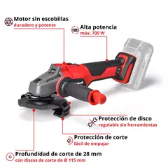 EINHELL - ESMERIL ANGULAR PROFESSIONAL INALÁMBRICO - 8.500 RPM - 115 MM - BRUSHLESS