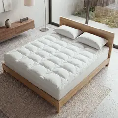CASA NEROLA - Topper Cubre Colchón Microfibra Gel Hipoalergénico Acolchado Blanco 1.5 Plazas