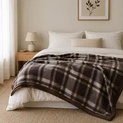 RANCO - Pack 2 Frazada Térmica TARTÁN Café 2,0 plazas - Textil