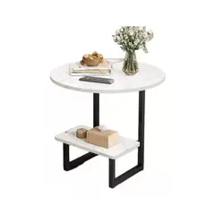 GENERICO - Mesa De Centro Redonda Living Hogar Con Estructura De Fierro Y Cubierta Madera Blanca