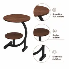 DOPA - Mesa Lateral Circular De 2 Niveles Diseño Minimalista - Cafe