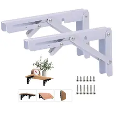 AMBM SHOP - Set 2 Bisagras De 40cm Escuadra Soporte Estante Repisa Plegable Blanco