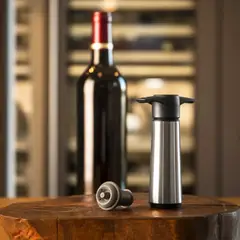 VACUVIN - Set Bomba y 2 Tapones de Vacío para Vino Acero Inoxidable