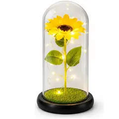 GENERICO - Girasol Eterno Artificial En Cúpula De Vidrio Decoraración Amarillo