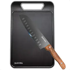 BLACK BULL - Set Tabla De Picar+cuchillo Santoku Cuchillo Carnicero Tabla