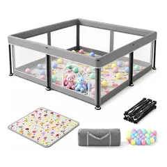 EVERSO - Corral Bebé Infantil Plegable Con Colchon Y Pelotas 127x127