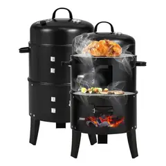 BLUEDREAMER - Parrilla A Carbón 3 En 1 Ahumador Con 2 Parrillas