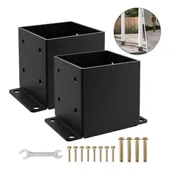 GENERICO - Pack 2 Unidades Base Anclaje Pilar Metal 4x4 Con Tornillos Y Llave