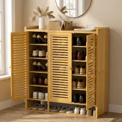 HALMAN - Zapatero Organizador de Bambu 7 Niveles 3 Puertas Gran Capacidad 94X88.5X31cm