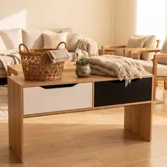 GENERICO - Mesa de Centro 100x40x50 cm Nórdica Bicolor Madera Claro y Negro 2 Cajones