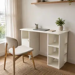 GENERICO - Escritorio con Estantería 3 Niveles 100x50x74 cm Blanco Moderno con Puerta Diseño Compacto