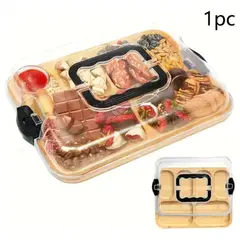 GENERICO - Tabla para Charcutería Rectangular de Bambú con Tapa Plegable y 6 Compartimentos