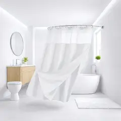 AZ AURAZEUS - Cortina De Baño Impermeable + Forro Y 12 Ganchos Blanco 180x180