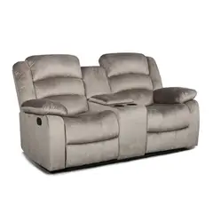 AGUILA - Sofa Bergere Reclinable 2 Cuerpos Musil con Consola - Café Grisáceo