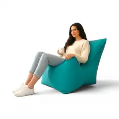 AMOLDA - Puff Sillón marca AMOLDA, tela FELPA TURQUESA, relleno perlitas de plumavit.