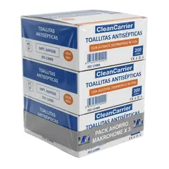 CLEANCARRIER - Pack X3 Caja Toallitas Antisepticas Alcohol Isopropilico 70%
