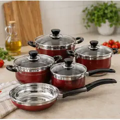 GENERICO - Set Ollas Acero 12 Piezas Tapas Vidrio Cocina Hogar Durable