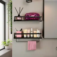 RAGNAR - Repisas Flotantes De Madera Modernas Kit X2 Negro