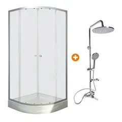 DOER - Combo Cabina Elegance 90x90 Curva + Columna de Ducha 3 Funciones