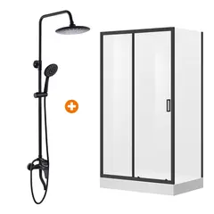 DOER - Combo Cabina Rectangular 120x90 + Columna de Ducha Negra 3 Funciones