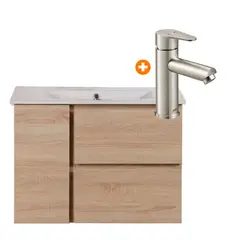 DOER - Combo Vanitorio Colgante Abedul 76cm + Grifería Lavatorio Inox satinado