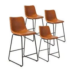 VENHOOUSE - Pack 4 Sillas Pisos Bar Taburetes Cocina Respaldo Metal Cuero Altas Burgos Caramelo
