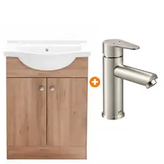 DOER - Combo Vanitorio a Piso Lenga 60cm + Grifería Lavatorio Inox satinado