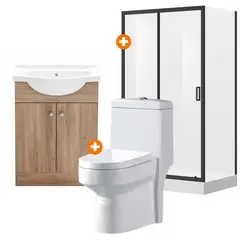 DOER - Combo Baño Completo Cabina 120x90 + Vanitorio Lenga + WC One Piece