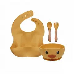 BABYMINE - Set De Alimentación Silicona Bebé 4 Piezas Silicona BPA Free Ventosa Amarillo