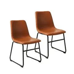 VENHOOUSE - Pack 2 Sillas Comedor Cuero Metal Industrial Vintage Cocina Burgos Caramelo