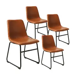 VENHOOUSE - Pack 4 Sillas Comedor Cuero Metal Industrial Vintage Cocina Burgos Caramelo