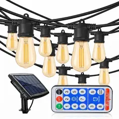 GENERICO - Guirnalda Luces Solares 10m Vintage GCS Impermeable IP65 con Control Remoto - Luz Cálida