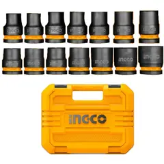 INGCO - Set Juego 14 Dados De Impacto Encastre 1/2'' + Maleta