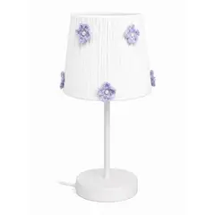 DECORACION CREATIVA - Lampara Infantil Mesa - Linea Crochet Flor Lila - Base Blanca