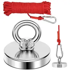 AMBM SHOP - 120 Kg Imán Con Gancho 60mm + Cuerda De 10m Salvamento
