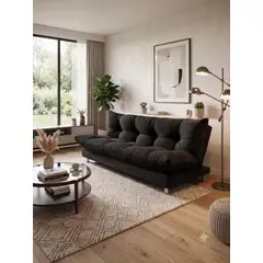 MUEBLES NEW - SOFA CAMA GLOBO NEGRO FELPA