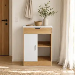 GENERICO - Aparador Nórdico Madera y Blanco con 1 Cajón 1 Puerta y 2 Repisas para Cocina Moderna 60x40x81cm