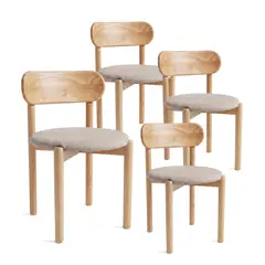 VENHOOUSE - Pack 4 Sillas Para Comedor Cocina Madera Tapizada Moderna Respaldo Porto Greige