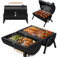 YEP S - Parrilla Ahumador Doble Portatil Carbon Camping - Negro