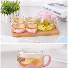 GENERICO - Set Tetera Con Tazas Cinco Piezas 900 Ml Vidrio Resistente Hogar