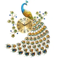 TATEE - Reloj de pared con forma de pavo real Decoración de interiores 65×75CM