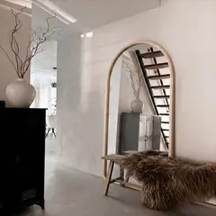 SANTU HOME & DECO - Espejo Arco Madera Abedul Natural 190x110 cm De Pie Decorativo