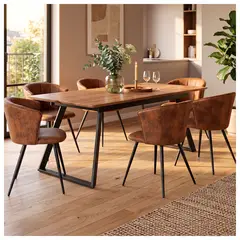 NOVAHUS - Comedor Doncic Mesa Extensible 75x90x160-200 cm 6 Sillas Pu Café
