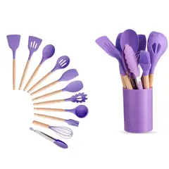 GENERICO - Set de 12 Utensilios de Cocina de Silicona Morado