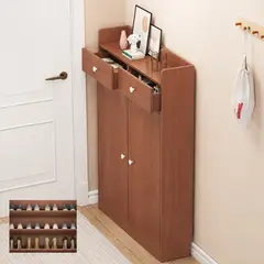 ACTUAL - Zapatero Multifuncional Café Slim 120x80x20 Cajones 2 Puertas
