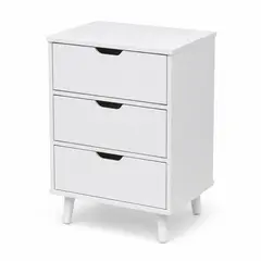 SPACE HOME - Velador Mari 3 Cajones Blanco Moderno para Dormitorio